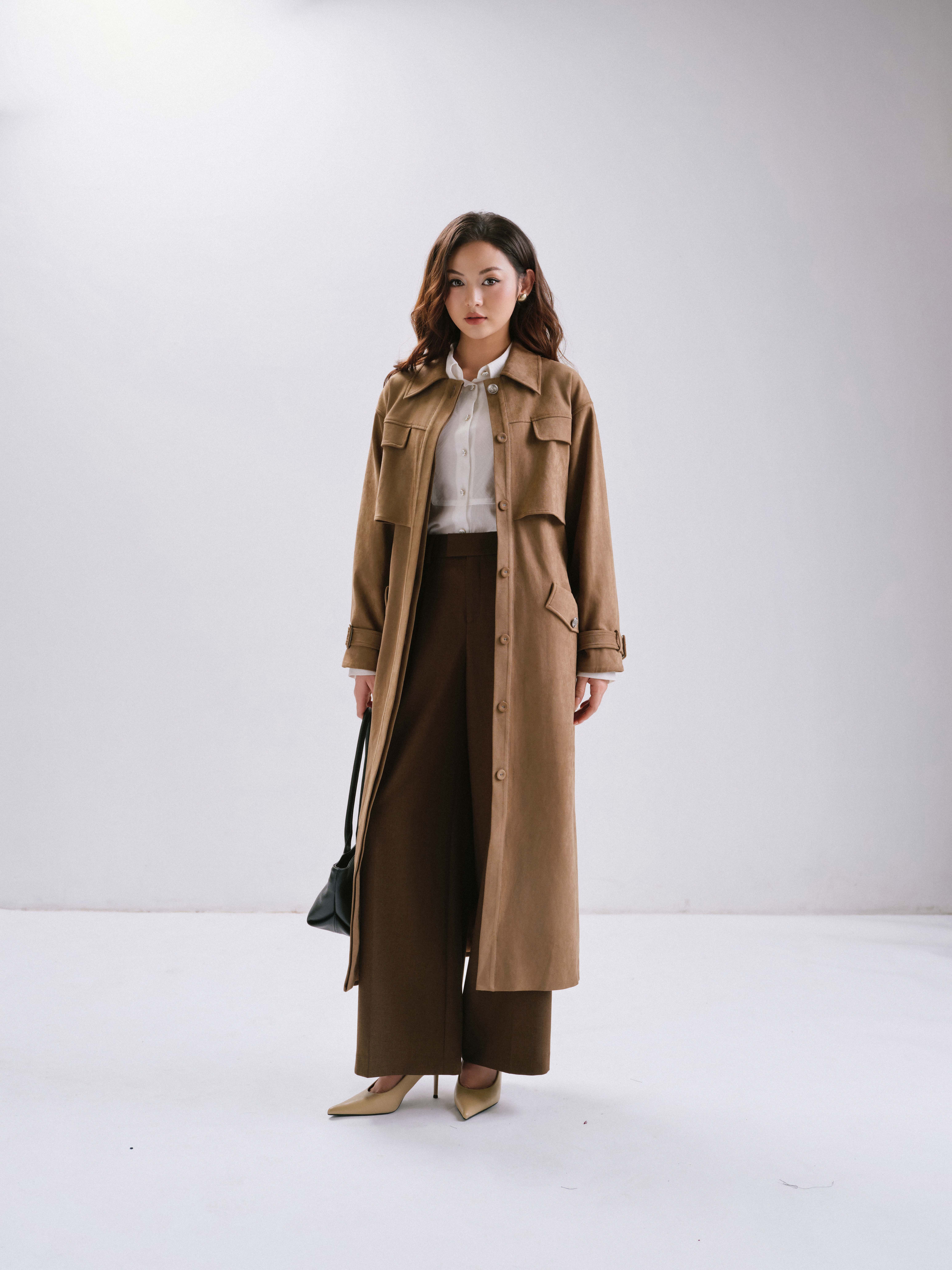 Áo trendcoat da lộn